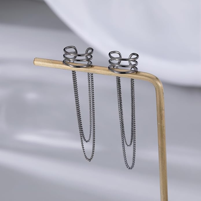 SLUYNZ 925 Sterling Silver No Piercing Cuff Earrings Chain for Women Wrap Earrings Tassel Clip On Ear