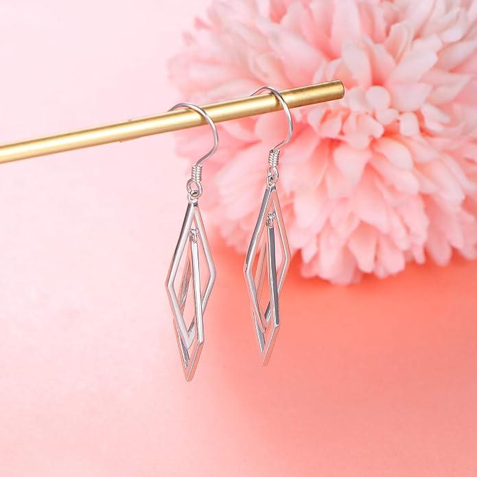 S925 Sterling Silver Trendy Dangle Drop Stud Loops Hoop Earrings for Women Jewelry Cuban Link