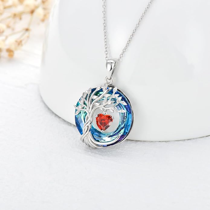 TOUPOP Tree of Life Birthstone Necklaces 925 Sterling Silver Irish Celtic Tree Pendant with Blue Crystal Birthday Jewelry Gifts for Women Mom Wife Her