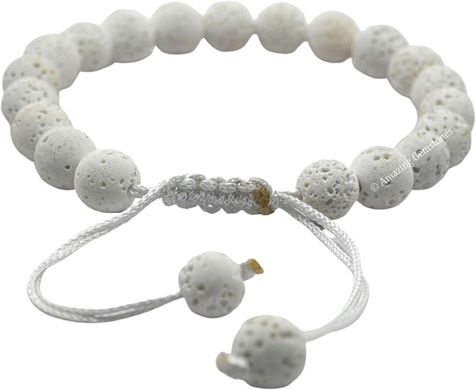 Amazing Gemstone White Lava Bracelet for Women Men's Gifts - Protection Healing Crystal Bracelet - 8mm Gemstone Beaded Adjustable Bracelet