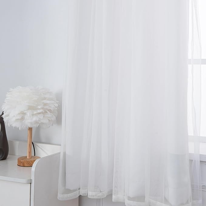 INLINAS Greyish White Blackout Curtains with Sheer Overlay - Grommet Top Thermal and Noise Reduction Panels for Bedroom and Living Room Light Blocking and Energy Saving, 52 x 96 Inches, Set of 2