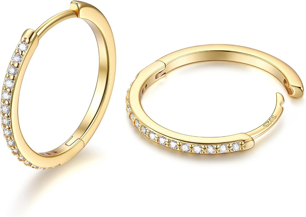 JustBeingCute 925 Sterling Silver Hoop Earrings for Women 14K Gold Plated Small Huggie Earrings Hypoallergenic Cubic Zirconia Cartilage Hoop Earring(8/10/12/14/16/18/20mm)