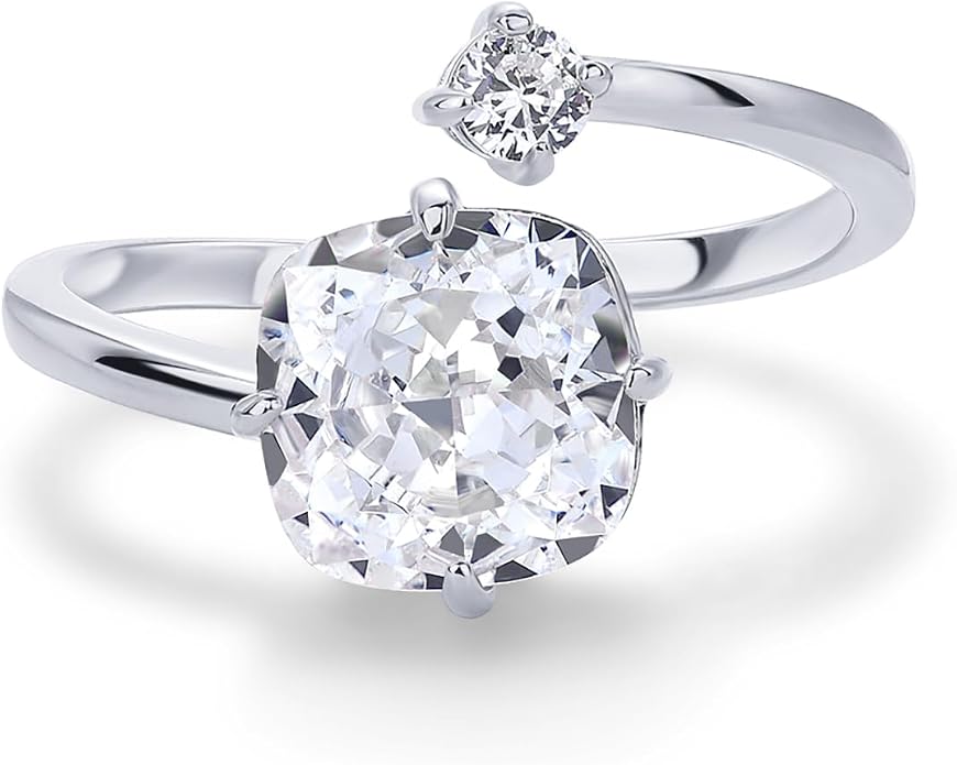 PAVOI 14K Yellow Plated Toi Et Moi 3CT Cushion Cut Cubic Zirconia Stone Wraparound Engagement Promise Ring for Women - Statement Ring