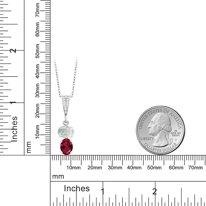 Gem Stone King 2-Stone Gemstone Birthstone Pendant Necklace for Women in 925 Sterling Silver | Oval 8x6MM | 18 Inch Silver Chain | Fine Jewelry for Her Mom Wife