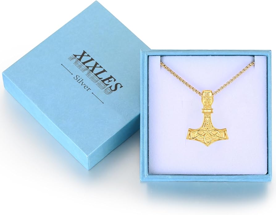 925 Sterling Silver Viking Norse Mjolnir Thor Hammer Pendant Amulet Necklaces with Gifts Box