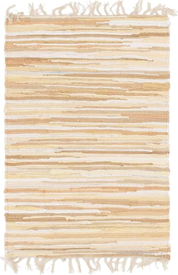 Unique Loom Chindi Cotton Collection Soft Hand Woven Natural Fiber Striped Area Rug, 2 ft 2 in x 3 ft, Beige/Ivory