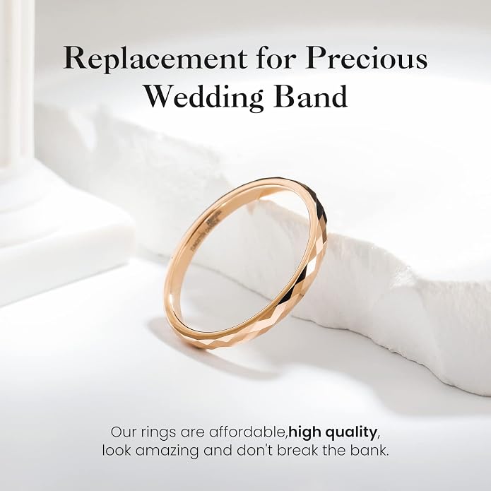 King Will Tungsten Carbide Wedding Ring for Men Women Promise Ring for Couple 2mm/4mm/6mm Black/Silver/Gold/Rose Gold Multi-faceted Shining Luster High Polished Wedding Band Comfort Fit