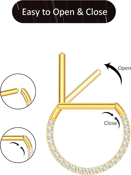 Oveta Titanium D Shaped Nipple Rings 14G for Nipple Piercing Jewelry Higned Segment Clicker Ring Hoops 11mm 12mm 14mm for Women Men, Silver Gold Black, 2PCS