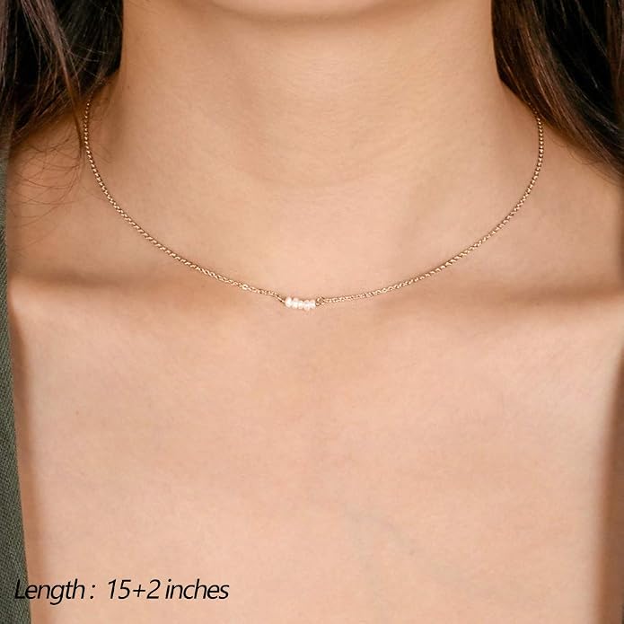 Turandoss Dainty Layered Choker Necklace, Handmade Y Pendant Necklace Multilayer Bar Disc Necklace Adjustable Layering Choker Necklaces for Women