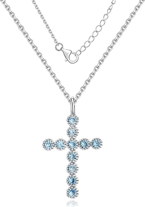 Sterling Silver Cross Necklace for Women Birthstone Religious Jewelry