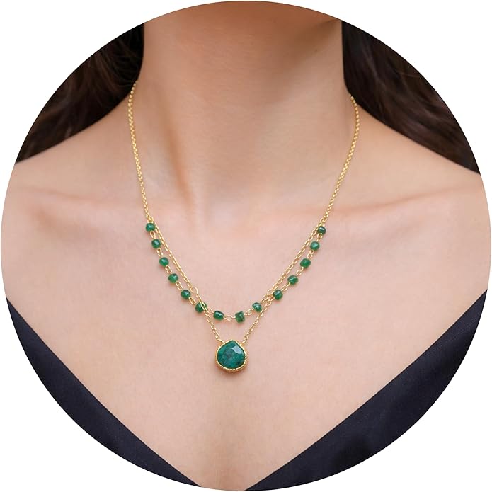 Layering Necklace for Women, Premium Layered Gold Healing Crytsal Necklaces - Tarnish Free 18K Gold Vermeil Certified S925 Classic Stack Necklace Gold Jewelry for Women - Mothers Day Gifts for Mom Wife