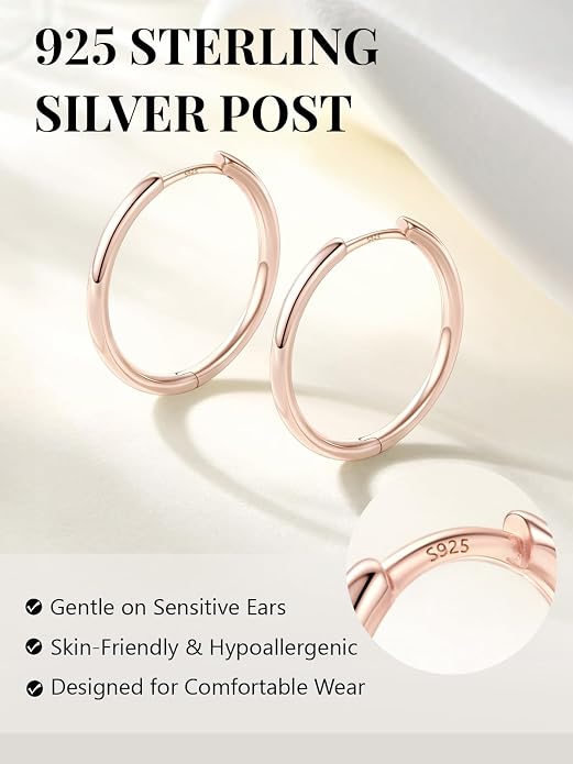 Silvora 14K Gold Plated Huggie Hoop Earrings for Women, Small Sterling Silver Hoops, Hypoallergenic Cartilage Earrings for Sensitive Ears 8/10/12/14/16/18/20MM