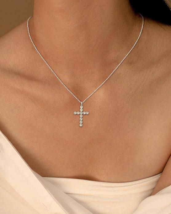 925 Sterling Silver 18 inch Birthstone Cross Pendant Necklace for Women Men
