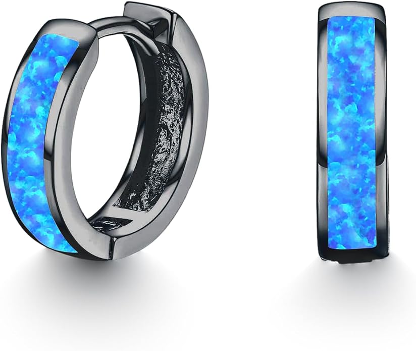 CUOKA MIRACLE 925 Sterling Silver Opal Hoop Earrings for Women - Opal Hinged Huggie Hoops, Hypoallergenic Small Hoop Earrings for Sensitive Ears, Dainty Everyday Jewelry Birthday Christmas Gift