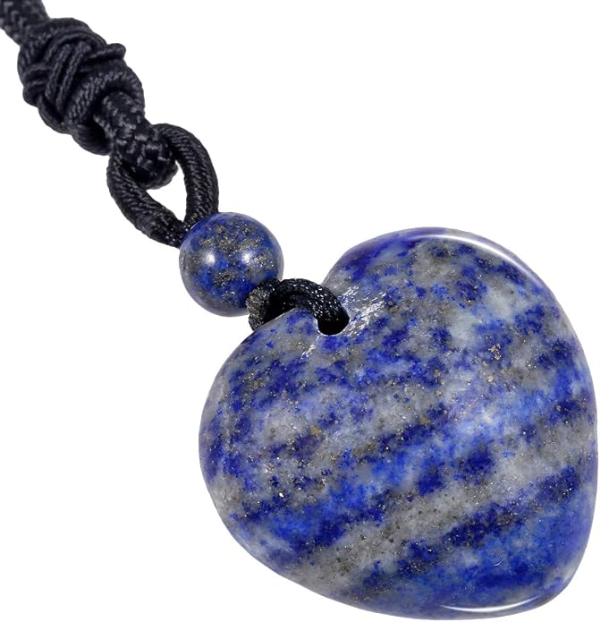 TUMBEELLUWA Carved Stone Heart Shape Necklace Chakra Quartz Pendant with Cord Amulet Healing Crystal Jewelry for Unisex
