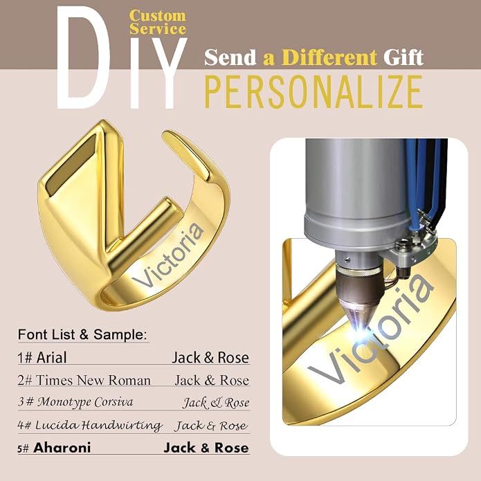 KeyStyle Bold Initial Letter Rings Adjustable, GoldChic Jewelry Women Gold Statement Ring Personalized Engraved Women’s Open Signet Ring for Party (Gold, White Gold, Black)