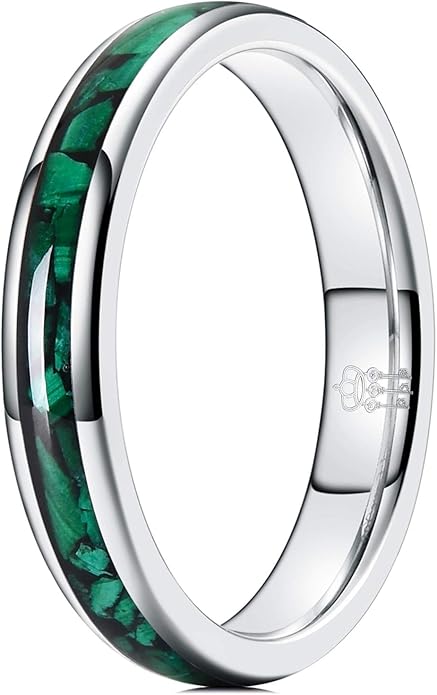 THREE KEYS JEWELRY 4mm 8mm Black Tungsten Wedding Band for Men Women, Blue Green Sandstone & Purple Galaxy Inlay, Domed Polished Comfort Fit Anniversary Engagement Ring