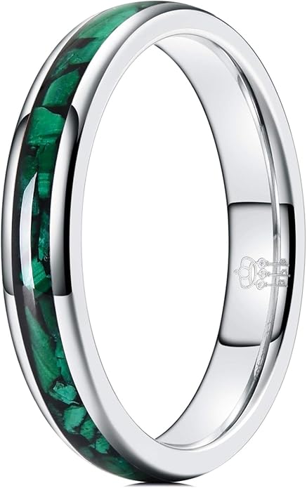 THREE KEYS JEWELRY 4mm 8mm Black Tungsten Wedding Band for Men Women, Blue Green Sandstone & Purple Galaxy Inlay, Domed Polished Comfort Fit Anniversary Engagement Ring