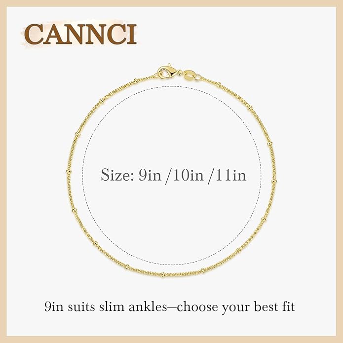 14K Gold Waterproof Anklets for Women and Men Charm Ankle Bracelets Jewelry for Everyday Wear Sizes 9-11 Inches