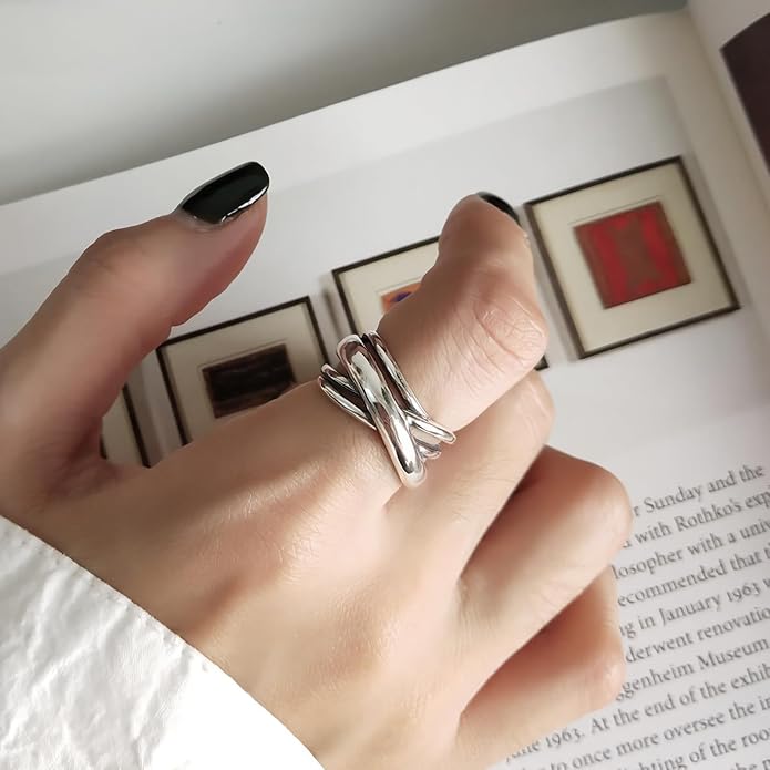 925 Sterling Silver Ring Minimalist Adjustable Rings Band Handmade Rings for Women Girls
