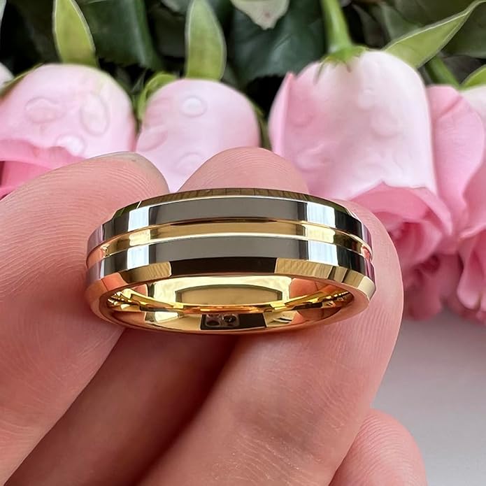 TUTISS 6mm 8mm Silver/Black/Blue/Gunmetal/Gold/Rose Gold Tungsten Rings for Men Women Fashion Engagement Wedding Bands Matte Finish Beveled Edges Comfort Fit