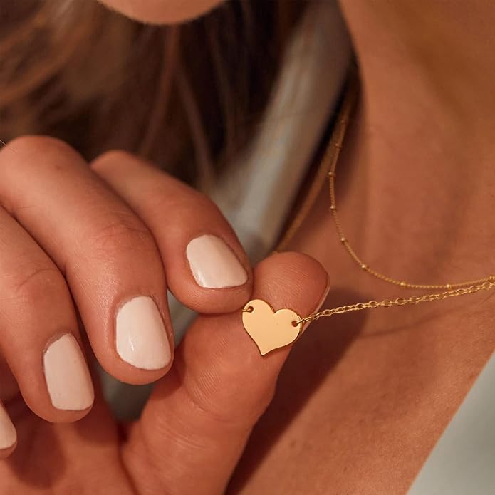MEVECCO Layered Heart Necklace Pendant Handmade 18k Gold Plated Dainty Gold Choker Arrow Bar Layering Long Necklace for Women