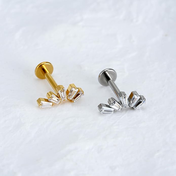 FINE4U 1PC 16G Gold Cartilage Earring 6mm 8mm - ASTM F136 Titanium Piercing Jewelry for Tragus, Helix Conch, Internally Threaded
