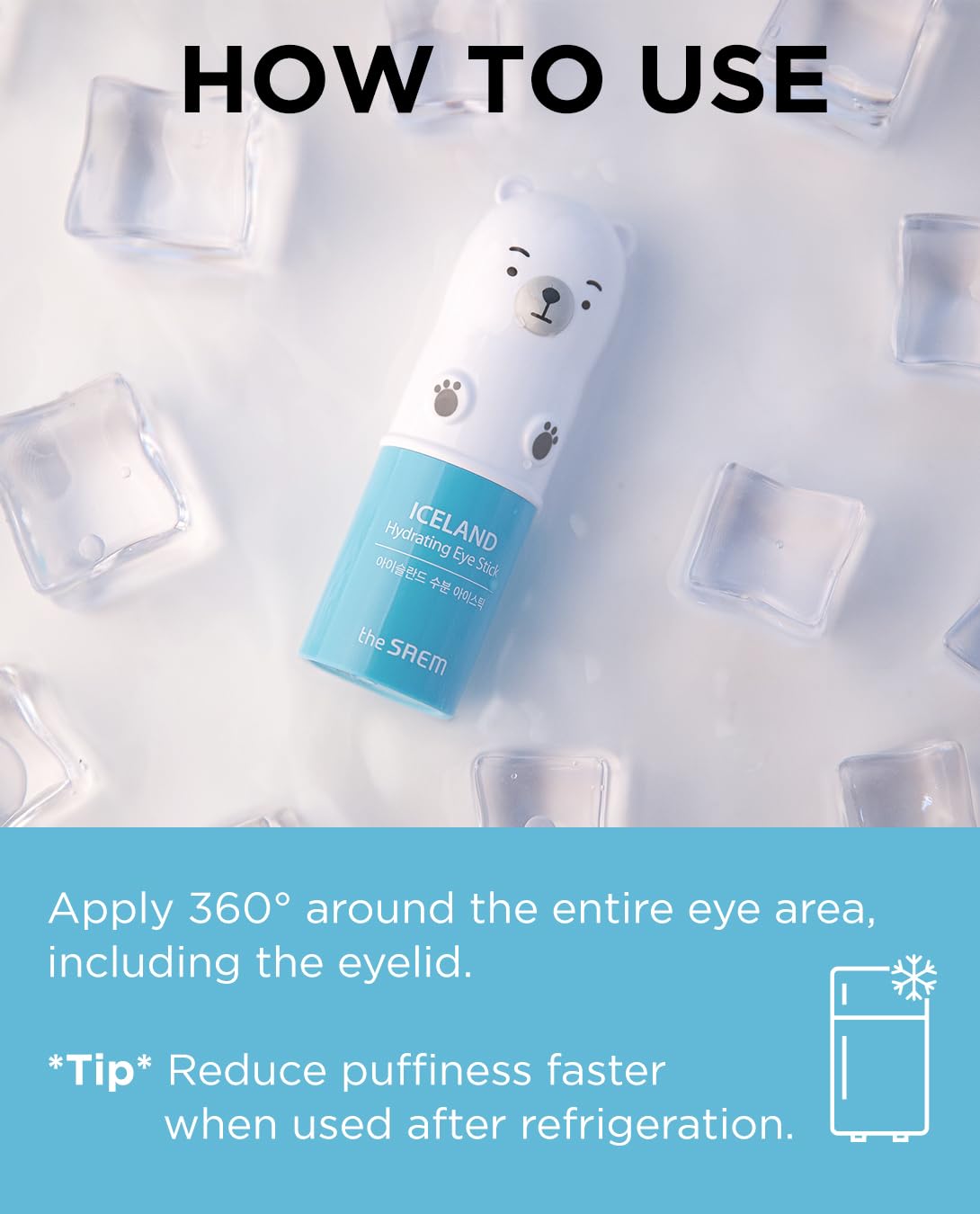 THESAEM Iceland Hydrating Eye Stick 0.24oz - Cooling Eye Balm for Dark Circles and Puffiness – Under Eye Treatment - Reduce Wrinkles and Moisturizing - Minimize Dark and puffy Eyes - Aqua Scent