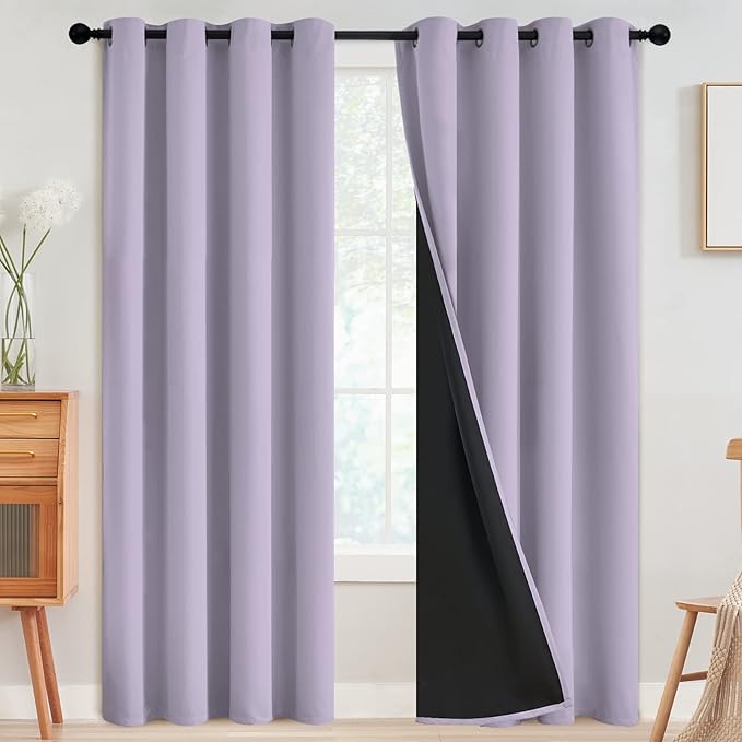 SimpleHome Lilac 100% Blackout Curtains Room Darkening Living Room 96 Inch | Curtains for Bedroom,Thermal Insulated Grommet Window Drapes,Curtains for Living Room with Black Back,52 x 96 Inch,2 Panels