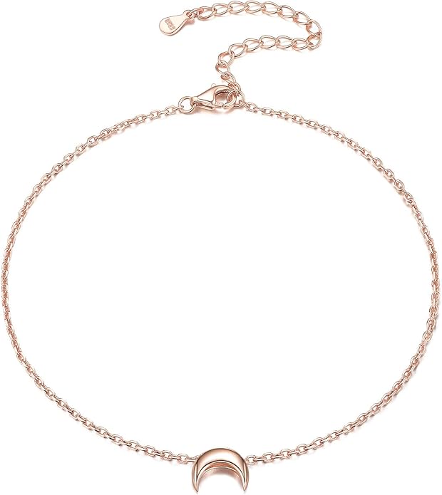 ChicSilver Personalized 925 Sterling Silver Tiny Heart/Moon/Star/Sun/Dot/Triangle Anklets Simple Dainty Foot Jewelry for Women, Silver/Gold Plated/Rose Gold Plated