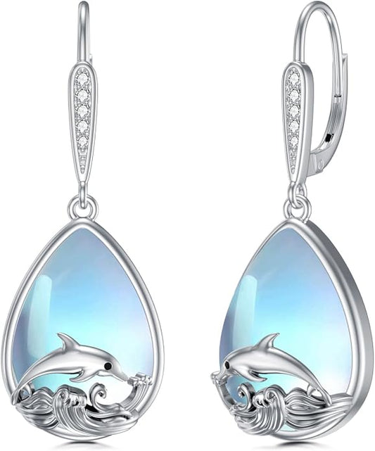 VONALA Dangle Earrings 925 Sterling Silver Opal Larimar Lapis Sapphire Turquoise Moss Agate Crystal Dangling Earrings Jewelry Gift for Women