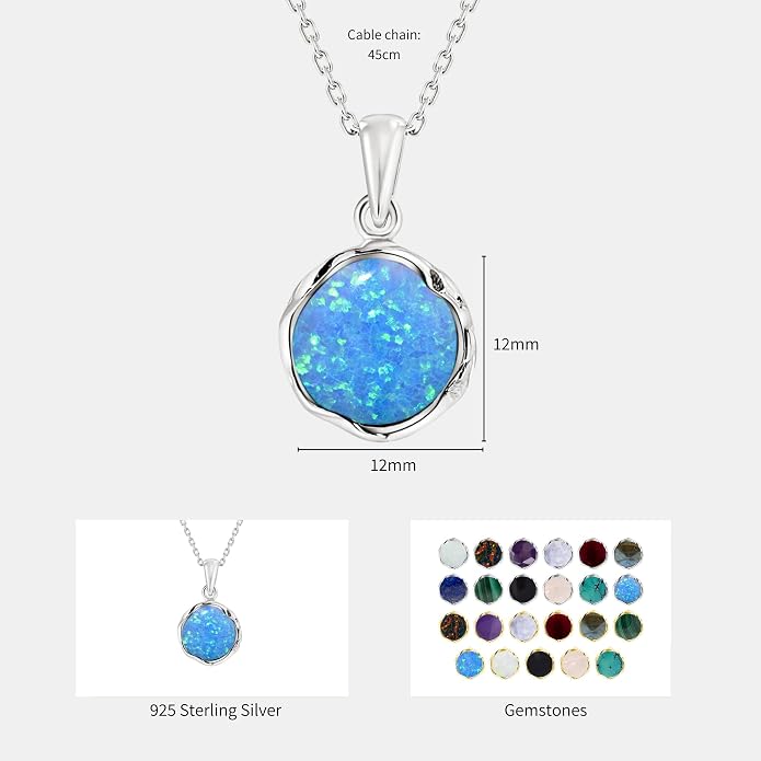 ADITA GOLD 925 Sterling Silver Blue Opal Necklace Women - Blue Opal Pendant Necklace Silver- October Birthstone Necklace - Silver Jewelry for Women- Minimalist Jewelry- Birthstone Necklaces