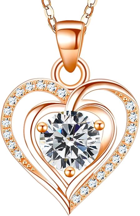 RIVIKO Heart Birthstone Pendant Necklace for Women 925 Sterling Silver Zirconia Necklaces Valentine's Day Anniversary Birthday Mothers Day Jewelry Gifts For Her Mother Wife
