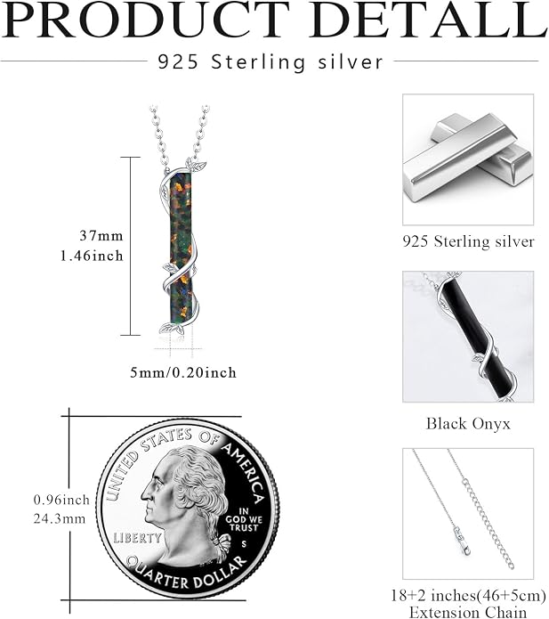 Bar Opal Leaf Necklace For Women S925 Sterling Silver White Opal Pendant with Leaf Charm Bar Pendant Jewelry Gift For Mom Daughter Wife