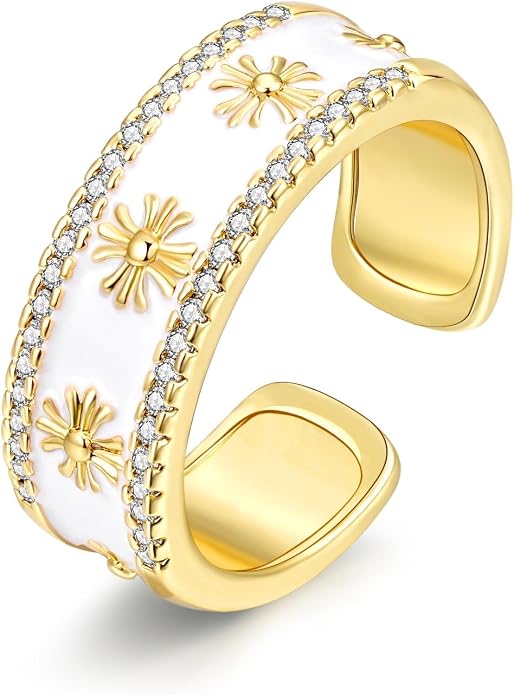 Vintage 14k Gold Ring for Women - Adjustable Carving Open Ring Unique Boho Jewelry Gift for Wedding Band & Daily Wear Ring