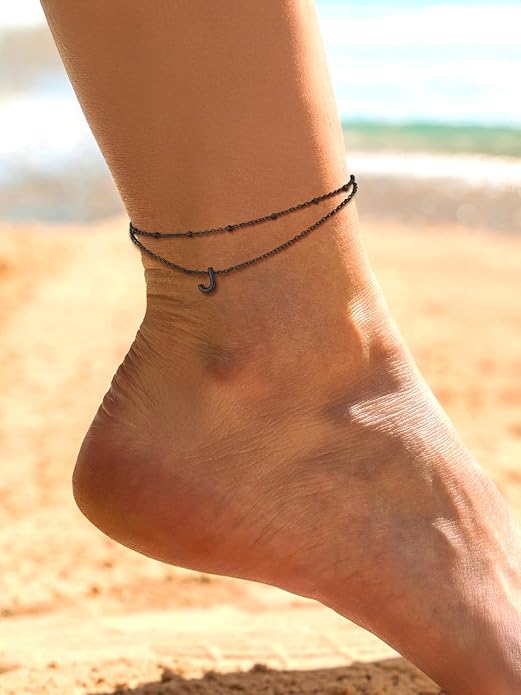 FaithHeart Initial Ankle Bracelets for Women, Waterproof 14k Gold Plated Initial Anklets Non Tarnish Stainless Steel Cute Layered Anklet Summer Beach Jewelry