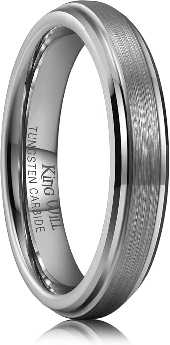 King Will Classic Tungsten Wedding Band for Men, 6/7/8/9/10mm Widths, Polished Finish Step Edge Matte Rings Comfort Fit