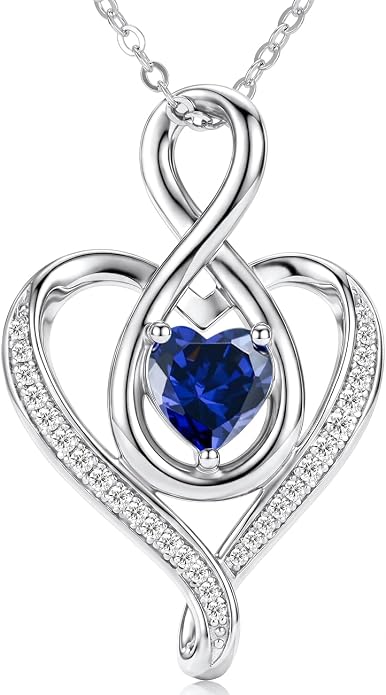 Birthstone Necklace for Women Heart Necklace S925 Sterling Silver Infinity Love Birthday Gifts for Mom Women Wife Girlfriend