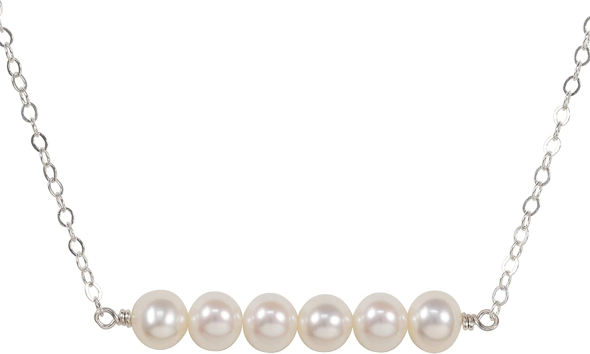 Pearl Birthday Necklace for Women, Sterling Silver Freshwater Pearl Bar Necklace, 30th 40th 50th 60th 70th Milestone Birthday Gift for Her, Meaningful Handmade Jewelry