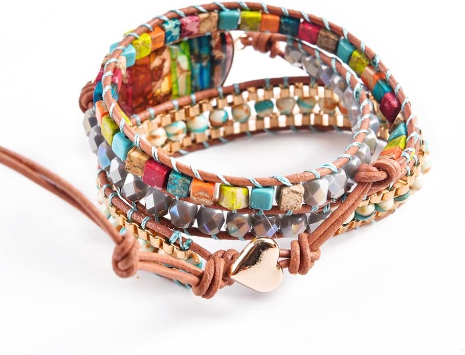 YGLINE Natural Stone Bracelet 3 Wraps Bracelet Handmade Boho Bracelet for Women Bracelet