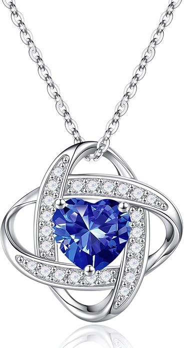 Iefil 925 Sterling Silver Love Knot Birthstone Necklace, Anniversary Birthday Gifts for Women, Jewelry Gift for Wife Mom Girlfriend Daughter