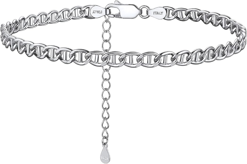 PROSILVER 925 Sterling Silver Ankle Bracelets For Women, Stylish Chain Anklets, Summer Beach Jewelry, 8.6-10.6 Inch Adjustable, Come with Box