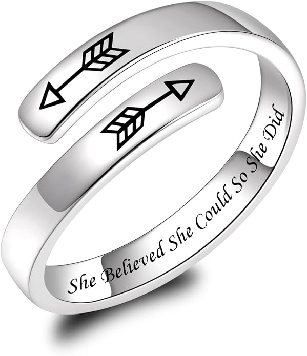 BEILIN 925 Sterling Silver Inspirational Jewelry Rings Adjustable Ring Personality Encouragement Gift for Teens Women
