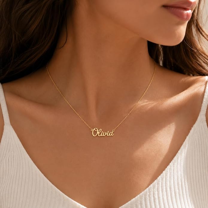 MOMOL 18K Gold Plated Stainless Steel Name Necklace Personalized Custom Name Necklace Customized Nameplate Necklace for women
