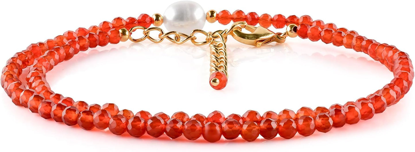InfinityGemsArt Gemstone Gold Necklace For Women, Birthstone Natural Crystal Stone With Freshwater Pearl Beaded Jewelry, Gold Plated 18 Inch Chain