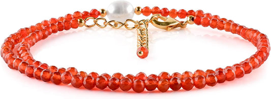 InfinityGemsArt Gemstone Gold Necklace For Women, Birthstone Natural Crystal Stone With Freshwater Pearl Beaded Jewelry, Gold Plated 18 Inch Chain