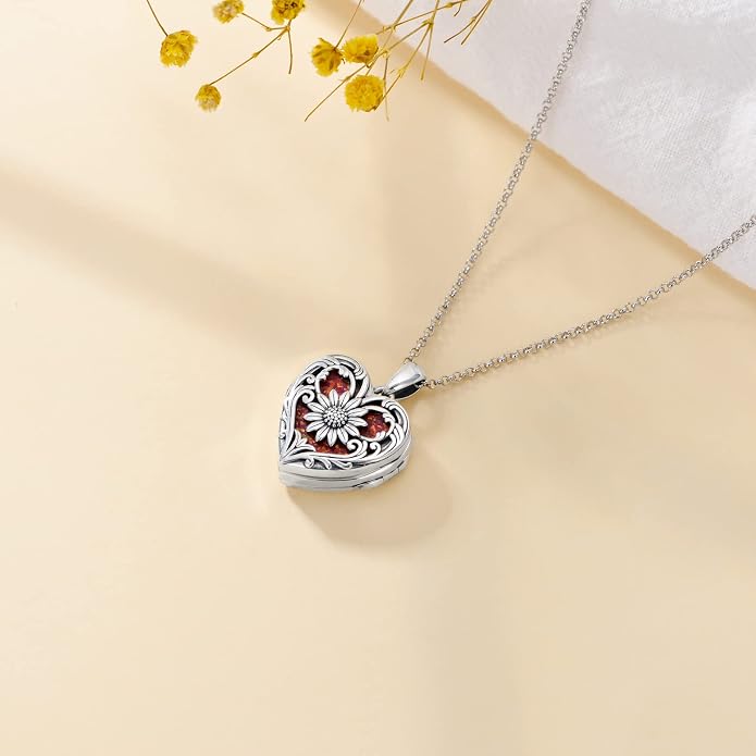 SOULMEET Personalized Silver Locket Necklace That Holds Pictures Photo Keep Someone Near to You, Memorial Custom Lockets Necklaces Letters Engraving for His Her