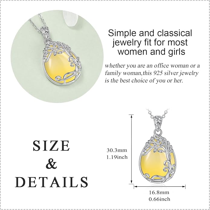 YAFEINI 925 Sterling Silver Moonstone Necklace Filigree Teardrop Pendant Necklace Jewelry for Women Girls