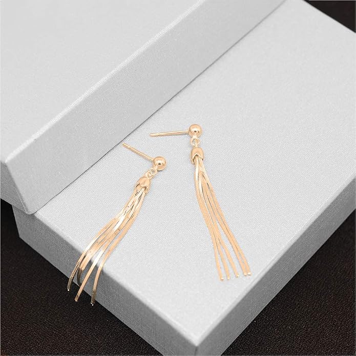 Savlano 925 Sterling Silver 18k Gold Plated Dangle Drop Tassel Stud Earrings For Women and Teens Comes In White Gold, Yellow Gold & Rose Gold Colors Comes With Savlano Gift Box