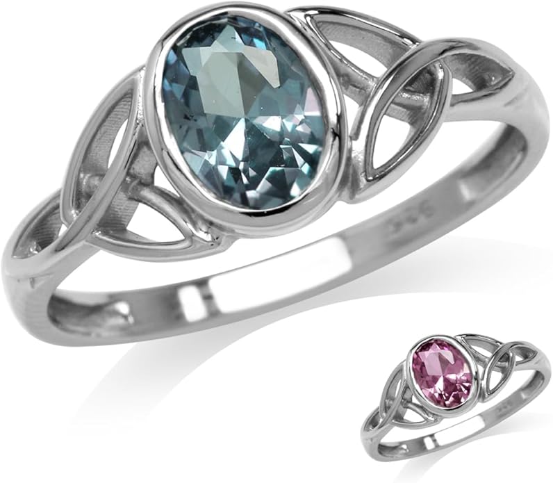 Silvershake 7x5MM Oval Shape Birthstone Gemstone White Gold Plated or 18K Yellow Gold Plated 925 Sterling Silver Triquetra Trinity Celtic Knot Solitaire Ring Jewelry for Women